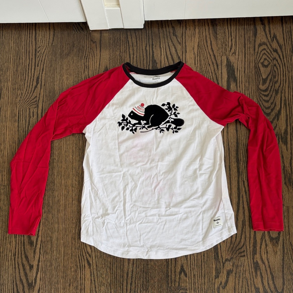 Roots White and Red Raglan Long-Sleeve Top